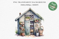 Garden Whimsical Shed Floral Clipart PNG Scrapbooking Files Watercolor Transparent wedding invitation shirt designs sublimation printable bloom architecture watercolor Whimsical Shed Garden Floral flowers shop clipart, sublimation nursery, collage files