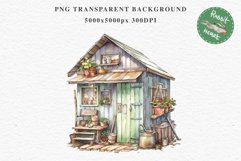 Garden Whimsical Shed Floral Clipart PNG Scrapbooking Files Watercolor Transparent wedding invitation shirt designs sublimation printable bloom architecture watercolor Whimsical Shed Garden Floral flowers shop clipart, sublimation nursery, collage files