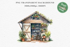 Garden Whimsical Shed Floral Clipart PNG Scrapbooking Files Watercolor Transparent wedding invitation shirt designs sublimation printable bloom architecture watercolor Whimsical Shed Garden Floral flowers shop clipart, sublimation nursery, collage files