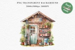 Garden Whimsical Shed Floral Clipart PNG Scrapbooking Files Watercolor Transparent wedding invitation shirt designs sublimation printable bloom architecture watercolor Whimsical Shed Garden Floral flowers shop clipart, sublimation nursery, collage files