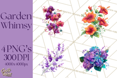 Whimsical Flowers &amp; Plants Clip Art PNG, Garden Floral Png Product Image 1