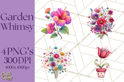 Whimsical Flowers &amp; Plants Clip Art PNG, Garden Floral Png Product Image 1