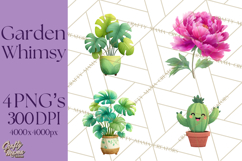 Whimsical Flowers &amp; Plants Clip Art PNG, Garden Floral Png Product Image 1
