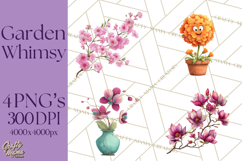 Whimsical Flowers &amp; Plants Clip Art PNG, Garden Floral Png Product Image 1