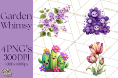 Whimsical Flowers &amp; Plants Clip Art PNG, Garden Floral Png Product Image 1
