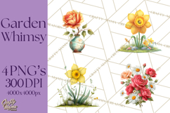 Whimsical Flowers &amp; Plants Clip Art PNG, Garden Floral Png Product Image 1