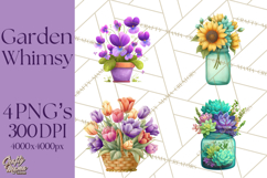 Whimsical Flowers &amp; Plants Clip Art PNG, Garden Floral Png Product Image 1
