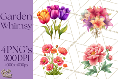 Whimsical Flowers &amp; Plants Clip Art PNG, Garden Floral Png Product Image 1