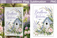 Birdhouse Garden Flag | Floral Bluebird Sublimation PNG Product Image 1