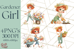 Vintage Gardener Clipart Cute Retro Girl Garden PNG Product Image 1