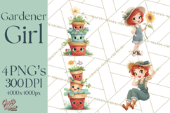 Vintage Gardener Clipart Cute Retro Girl Garden PNG Product Image 1