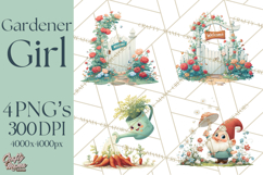 Vintage Gardener Clipart Cute Retro Girl Garden PNG Product Image 1