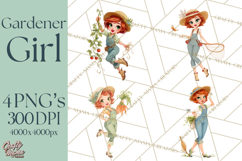 Vintage Gardener Clipart Cute Retro Girl Garden PNG Product Image 1