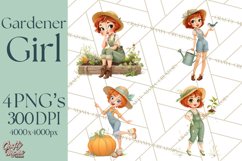 Vintage Gardener Clipart Cute Retro Girl Garden PNG Product Image 1