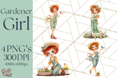 Vintage Gardener Clipart Cute Retro Girl Garden PNG Product Image 1