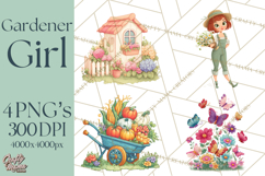 Vintage Gardener Clipart Cute Retro Girl Garden PNG Product Image 1