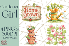 Vintage Gardener Clipart Cute Retro Girl Garden PNG Product Image 1