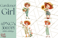 Vintage Gardener Clipart Cute Retro Girl Garden PNG Product Image 1
