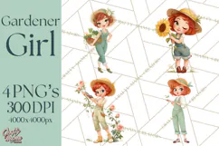 Vintage Gardener Clipart Cute Retro Girl Garden PNG Product Image 1