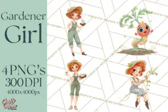 Vintage Gardener Clipart Cute Retro Girl Garden PNG Product Image 1
