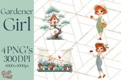 Vintage Gardener Clipart Cute Retro Girl Garden PNG Product Image 1