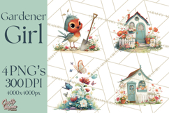 Vintage Gardener Clipart Cute Retro Girl Garden PNG Product Image 1