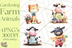 Farm Animals Gardening Clipart, Cute Farm Animal Garden PNG Product Image 1
