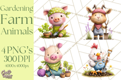 Farm Animals Gardening Clipart, Cute Farm Animal Garden PNG Product Image 1