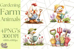 Farm Animals Gardening Clipart, Cute Farm Animal Garden PNG Product Image 1