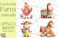 Farm Animals Gardening Clipart, Cute Farm Animal Garden PNG Product Image 1