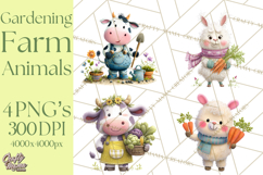 Farm Animals Gardening Clipart, Cute Farm Animal Garden PNG Product Image 1