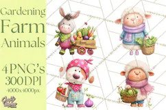 Farm Animals Gardening Clipart, Cute Farm Animal Garden PNG Product Image 1