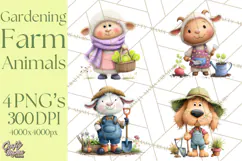Farm Animals Gardening Clipart, Cute Farm Animal Garden PNG Product Image 1