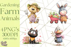 Farm Animals Gardening Clipart, Cute Farm Animal Garden PNG Product Image 1