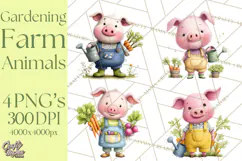 Farm Animals Gardening Clipart, Cute Farm Animal Garden PNG Product Image 1