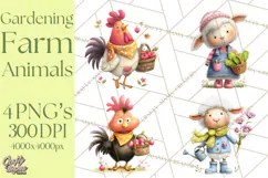 Farm Animals Gardening Clipart, Cute Farm Animal Garden PNG Product Image 1