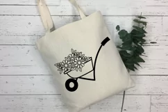 Wheelbarrow SVG Design with Spring Garden Flowers. Can be Used for T-shirts, Mugs, Bags, Pillows, Decals, Gifts. Compatible with Cricut and Silhouette