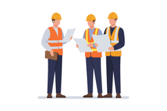 Construction workers discussing plans in a detailed flat des Product Image 1
