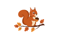 Cute squirrel holding an acorn on a branch in a colorful aut Product Image 1