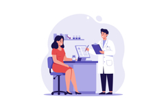 Doctor consulting with patient in modern office setting flat Product Image 1