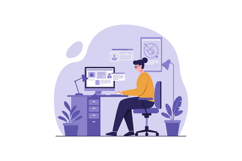 Person working at a desk with computer in a minimal flat des Product Image 1