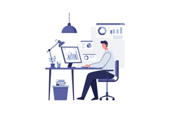 Business professional working at a desk with charts and grap Product Image 1