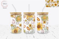 Glass Can 16oz Sunflowers, Pumpkins Sublimation Tumbler Product Image 1