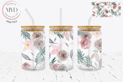 Glass Can 16oz Holiday Florals, Roses Sublimation Tumbler Product Image 1