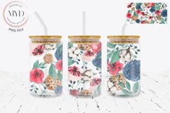 Glass Can 16oz Holiday Florals, Leaves Sublimation Tumbler Product Image 1