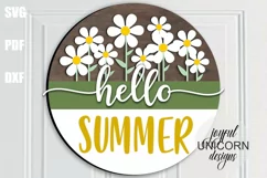 Hello Summer Wood Round Sign SVG | Daisy Door Hanger SVG Product Image 2