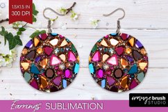 Gem Round Earrings - Crystal PNG Sublimation Product Image 1