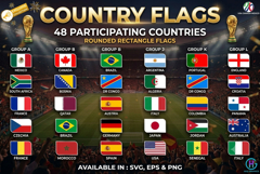 World Cup 2026 Flags Bundle, 48 Countries Rounded Rectangle Product Image 1