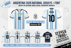 Argentina 2026 Jersey Bundle, World Cup Design, Player Fonts Product Image 1