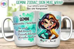 Zodiac Sign Mug Wrap PNG, Gemini 15oz Sublimation Design Product Image 1